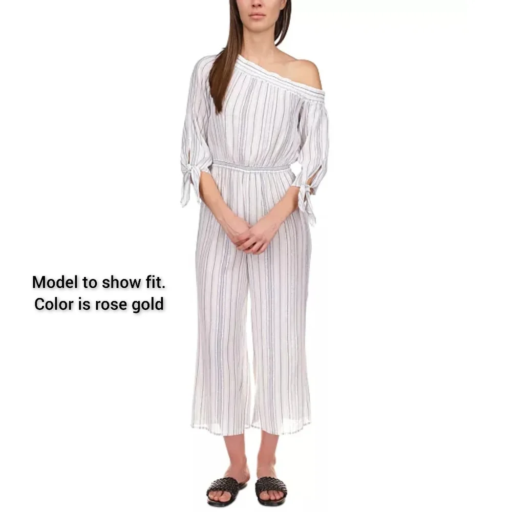 Michael Kors Womens striped One-Shoulder Jumpsuit L, Dusty Rose - Picture 4 of 5